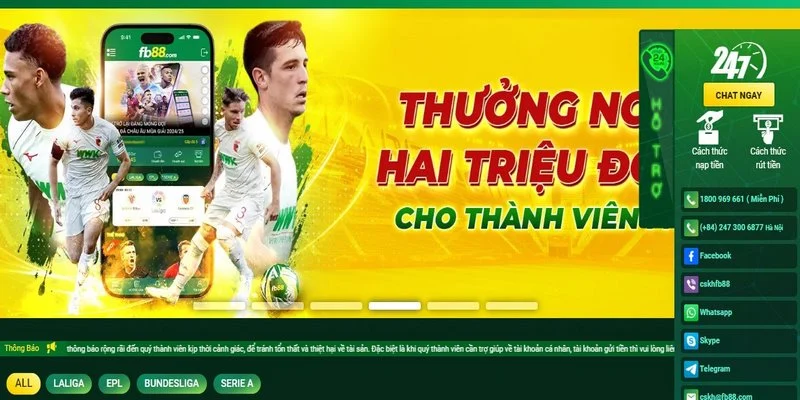 Liên hệ FB88 qua chatbox trên website