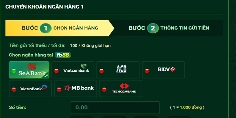 Kênh nạp tiền FB88 siêu nhanh đến STK ngân hàng của nhà cái trực tuyến